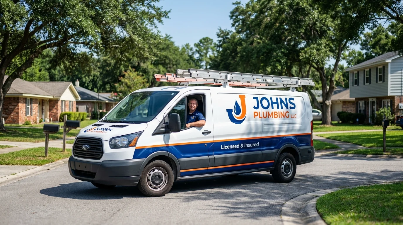 Johns Plumbing LLC service van in Manly, IA
