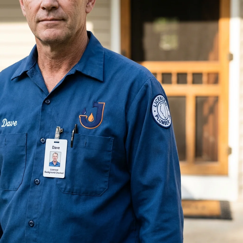 Licensed plumber showing ID badge in Manly, IA