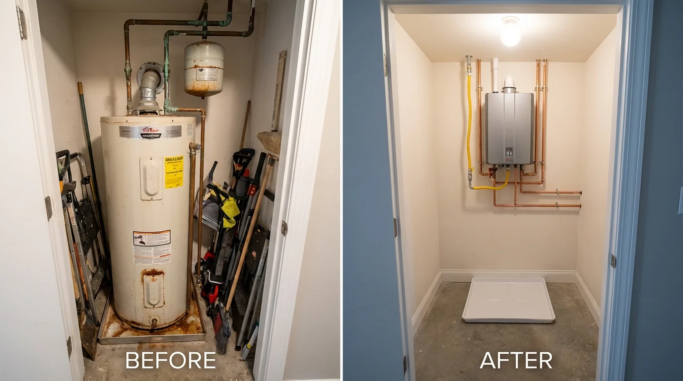Tank water heater versus wall-mounted tankless unit comparison for Manly, IA homeowners
