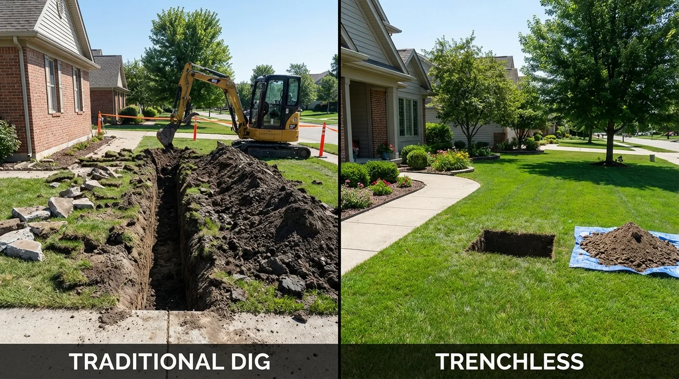 Trenchless sewer repair with minimal yard damage versus traditional excavation in Manly, IA